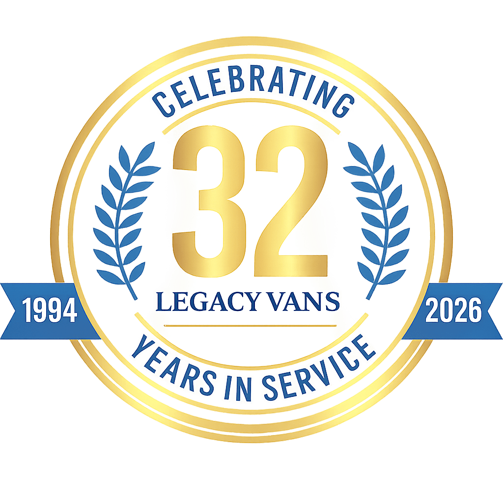 Legacy Vans celebrating 32 years of service from 1994 to 2026